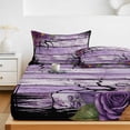 thumbnail image 6 of Queen Size Fitted Sheet Set - Halloween 3 Piece Bedding Sets 16" Deep Pocket Fitted Sheet with 2 Pillowcases, Fall Farmhouse Horror Floral Trees Wooden Purple Brushed Microfiber Hotel Bed Sheets, 6 of 9