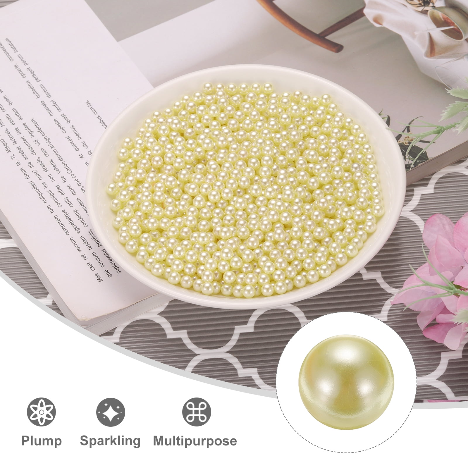 Unique Bargains Durable Faux Pearl for Crafting No Hole Pearls for Vase Fillers Yellow