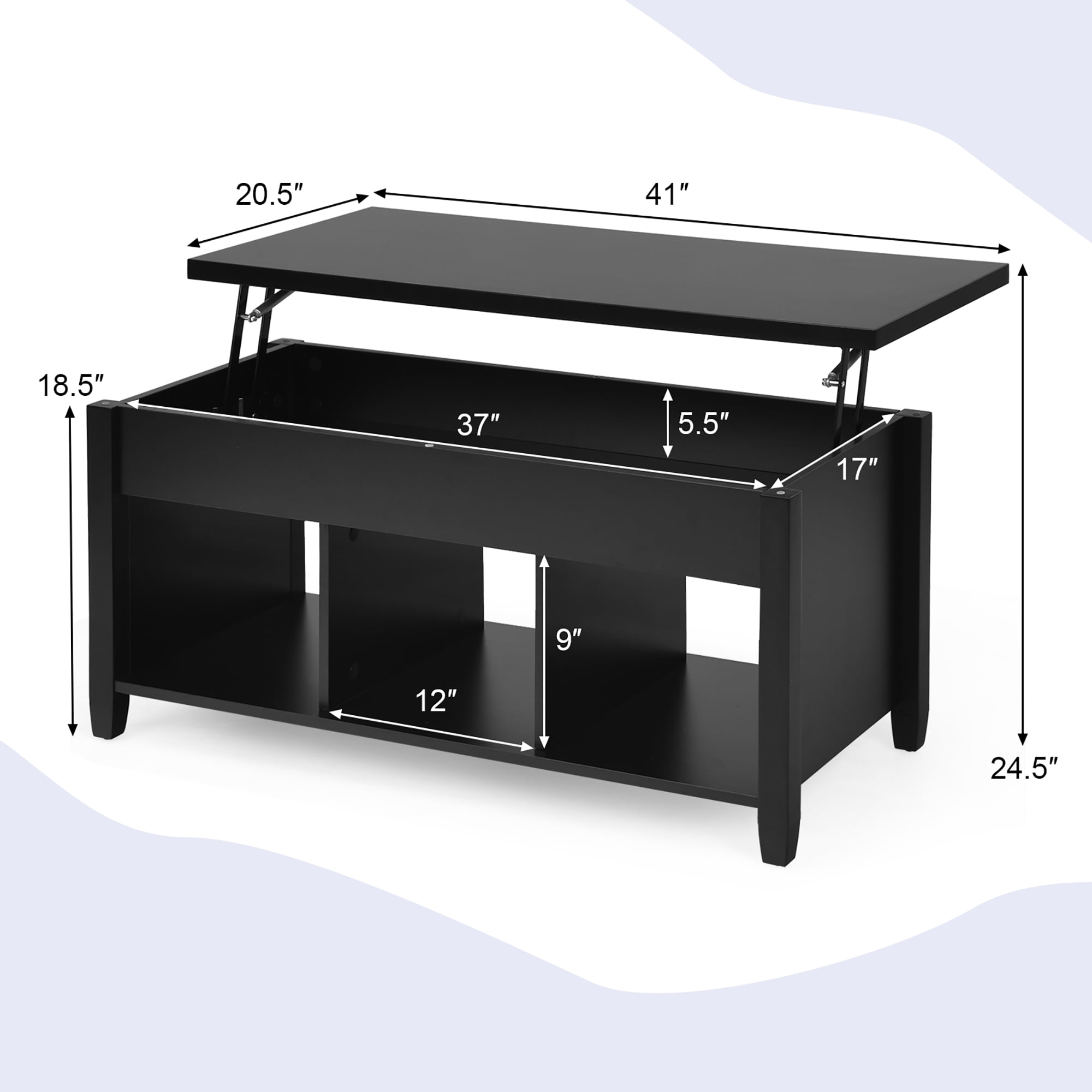Costway Lift Top Coffee Table with Hidden Compartment, Black