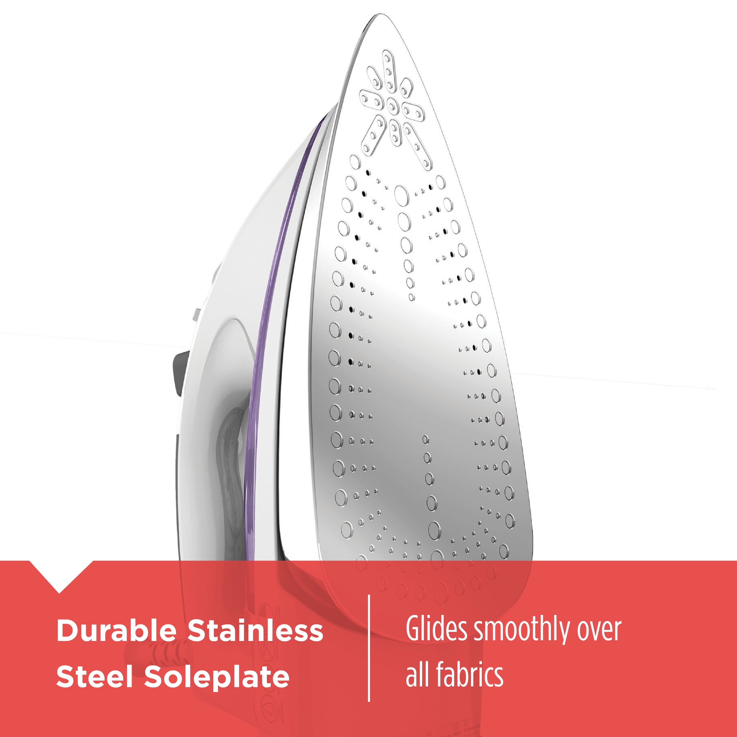 Professional Steam Iron with Stainless Steel Soleplate, Purple
