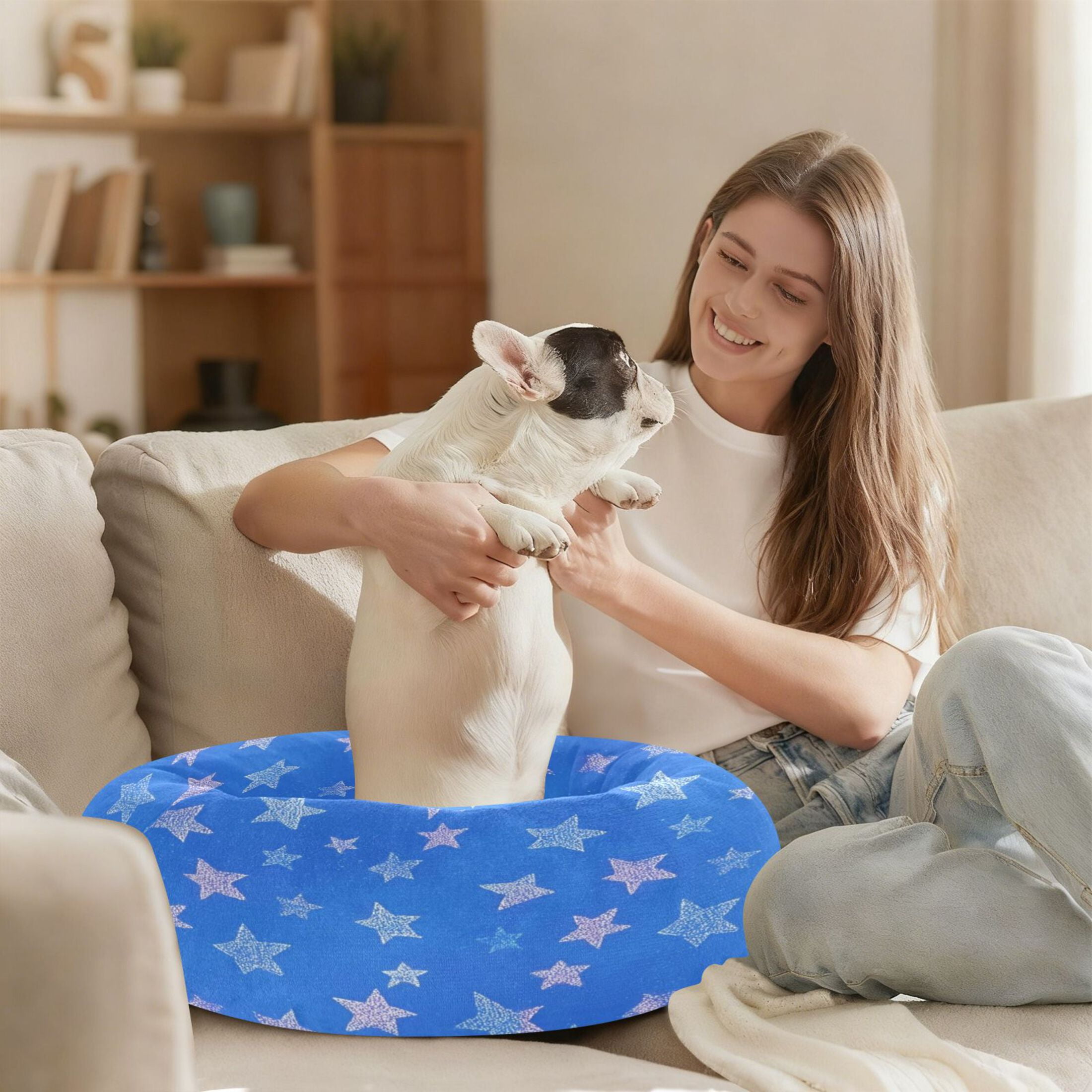 Iauyy Pet Couch Donut Cat Bed for Indoor Cats/Small Dogs Washable & Machine with Non-slip Bottom Calming Cat Furniture, Shining Stars (M)