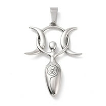 304 Stainless Steel Manual Polishing Big Pendants Triple Moon Goddess Charms Platinum 51x36x6.5mm Hole: 4.5x10mm