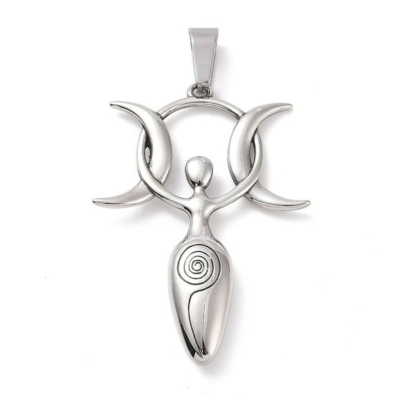 304 Stainless Steel Manual Polishing Big Pendants Triple Moon Goddess Charms Platinum 51x36x6.5mm Hole: 4.5x10mm