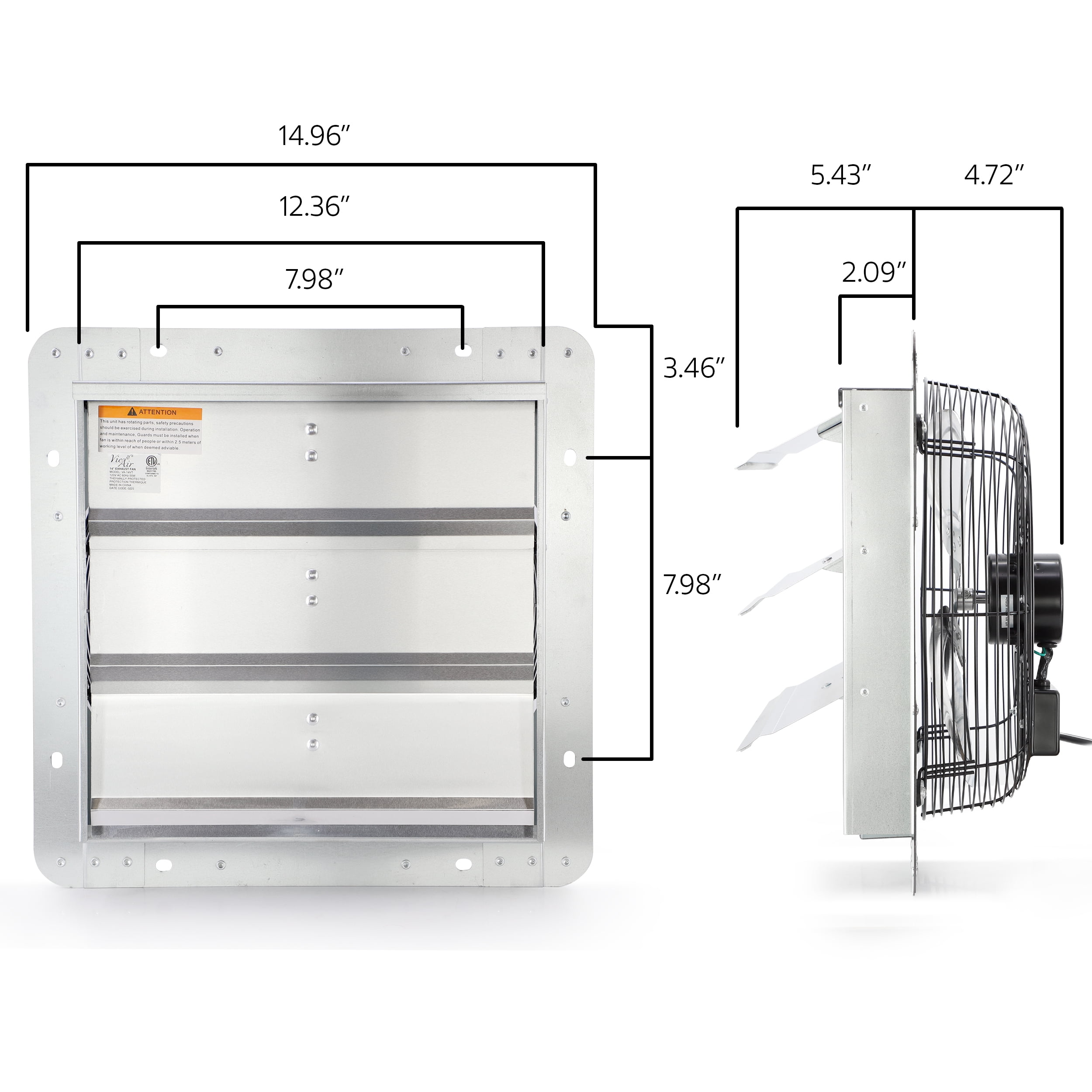 Vie Air 12 Inch Shutter Exhaust Fan with Power Cord