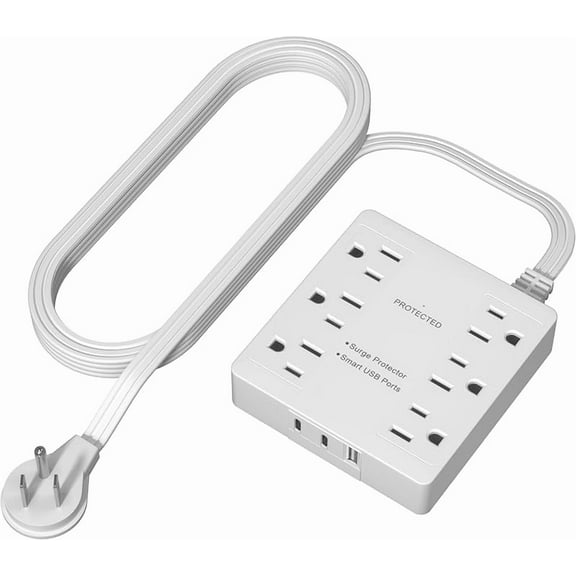 Flat-Face Outlet Extender with 3 Receptacles, Ultra-Thin Wall Plate Plug with Cord Extender and 3-Outlet Power Strip, 3ft Cord, LWE3-315-W, ETL-Listed, White