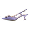 thumbnail image 2 of XYD Women Elegant Pointy Closed Toe Rhinestone Buckle Slingback Low Heels Slip On Ankle Strap Pumps Party Shoes Size 5 Purple, 2 of 4