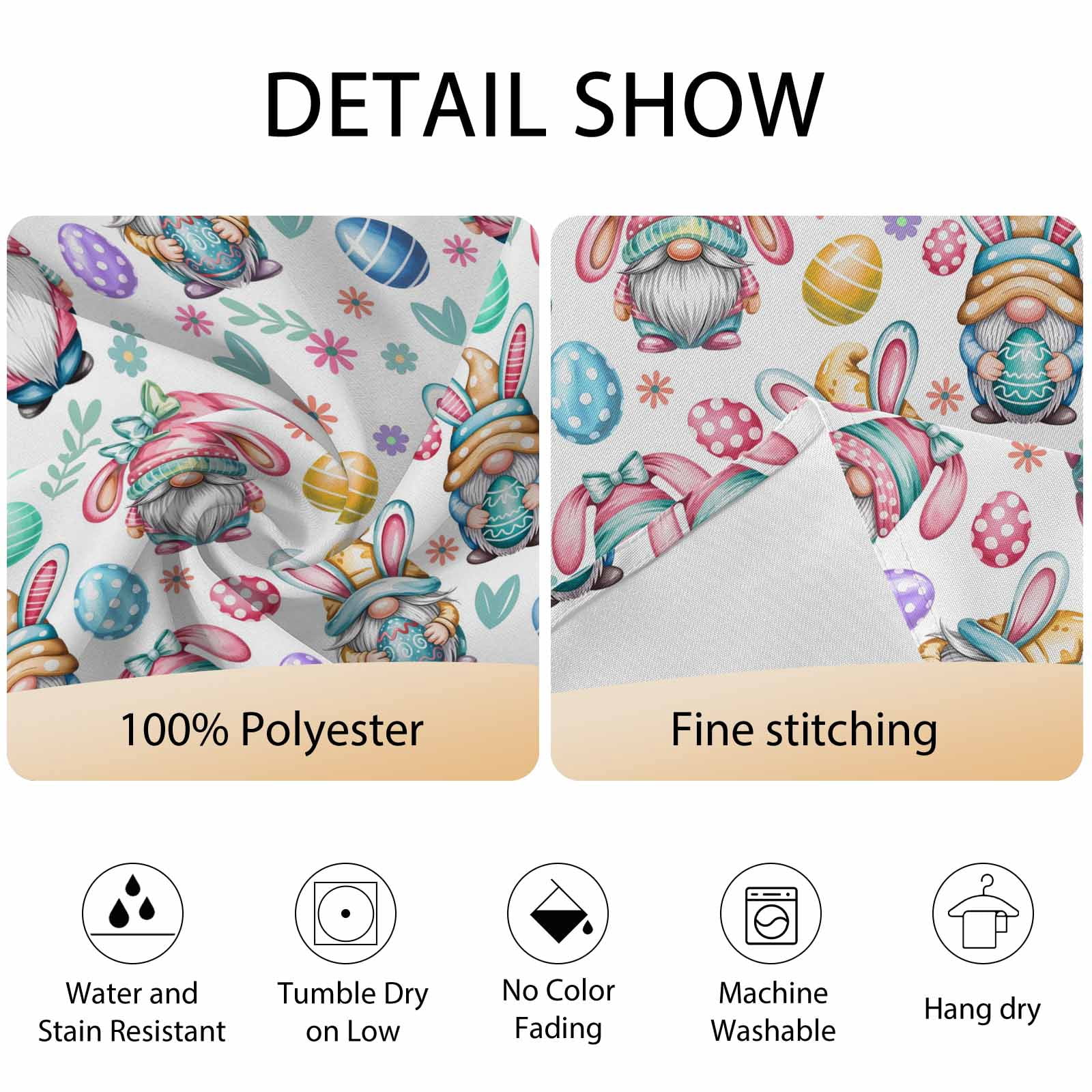 Round Tablecloth Easter Gnomes Pattern Waterproof Oil Proof Polyester Table Cloth Cover Decor for Home Dining Outdoor,Patio,Parties, 54" Dia. White