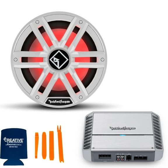 Rockford Fosgate 1 M2D2-10S M2 Series 10" Marine Dual 2-Ohm White Sub and 1 PM500X1BD Mono Marine Amplifier