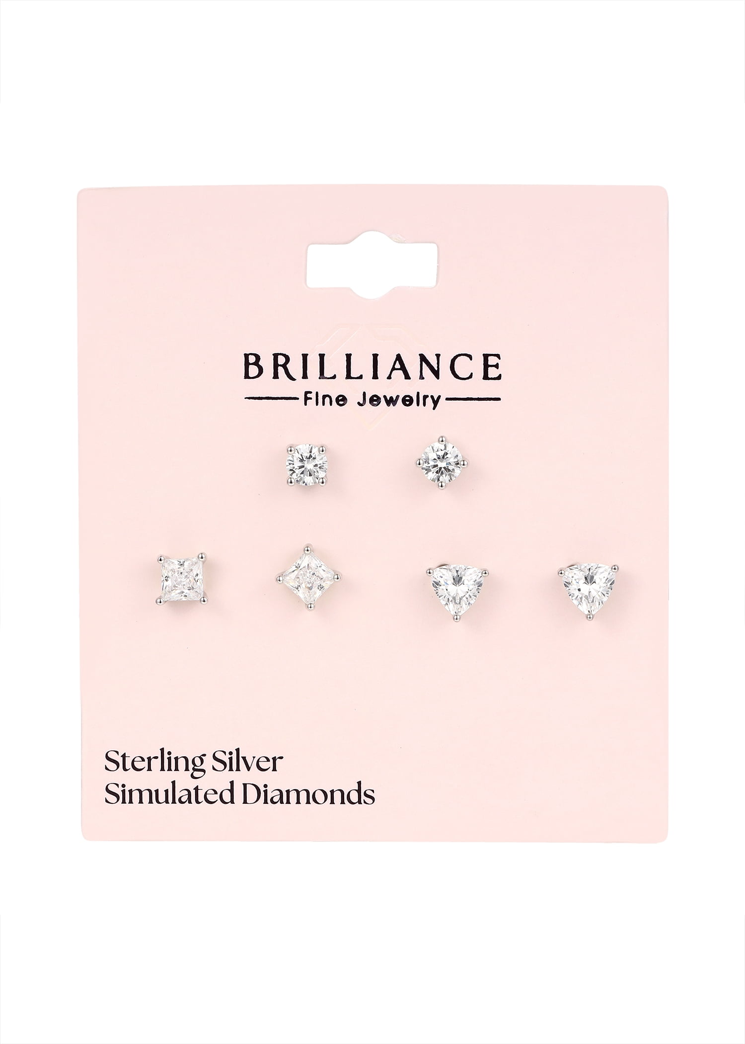 Brilliance Fine Jewelry Women's Multi Shape Simulated Diamond Trio Earring Set in Sterling Silver