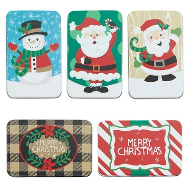 5 Pack Christmas Gift Card Holders with Lids, Decorative Tin Boxes for Stocking Stuffers (4.9 x 3.2 x 0.8 In)