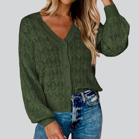 

Women S Sweaters Cardigan Basic Cozy Casual Knit Button Down Open Front Cropped Crochet Cardigan Green S