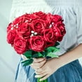 thumbnail image 5 of Morttic 12Pcs Artificial Silk Red Roses Flowers, Realistic Blossom Roses, Real Touch Silk Rose, Single Fake Flower Long Stem Bouquets for Christmas Home Wedding Party Decoration (12Pcs, Red), 5 of 7