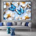 thumbnail image 2 of Mudket Framed Floral Canvas Wall Art Blue Butterfly White Magnolia Gold Dot Prints Wall Decor Modern Botanical Canvas Print Ready to Hang for Bedroom Living Room Wall Pictures - 12"L x 8"W, 2 of 10