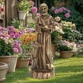 thumbnail image 3 of LuxenHome Saint Francis Garden Statue, 25'' Fiber Stone Brown Religious Garden Sculpture, Catholic St. Francis Statue for Patio, Yard, Home, Outdoor Sculptures Decorations, 3 of 8