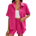 thumbnail image 4 of Short Sets for Women 2 Piece Sets Button Down Shirt Casual Loose Shorts Spring Cute Outfits, 4 of 7