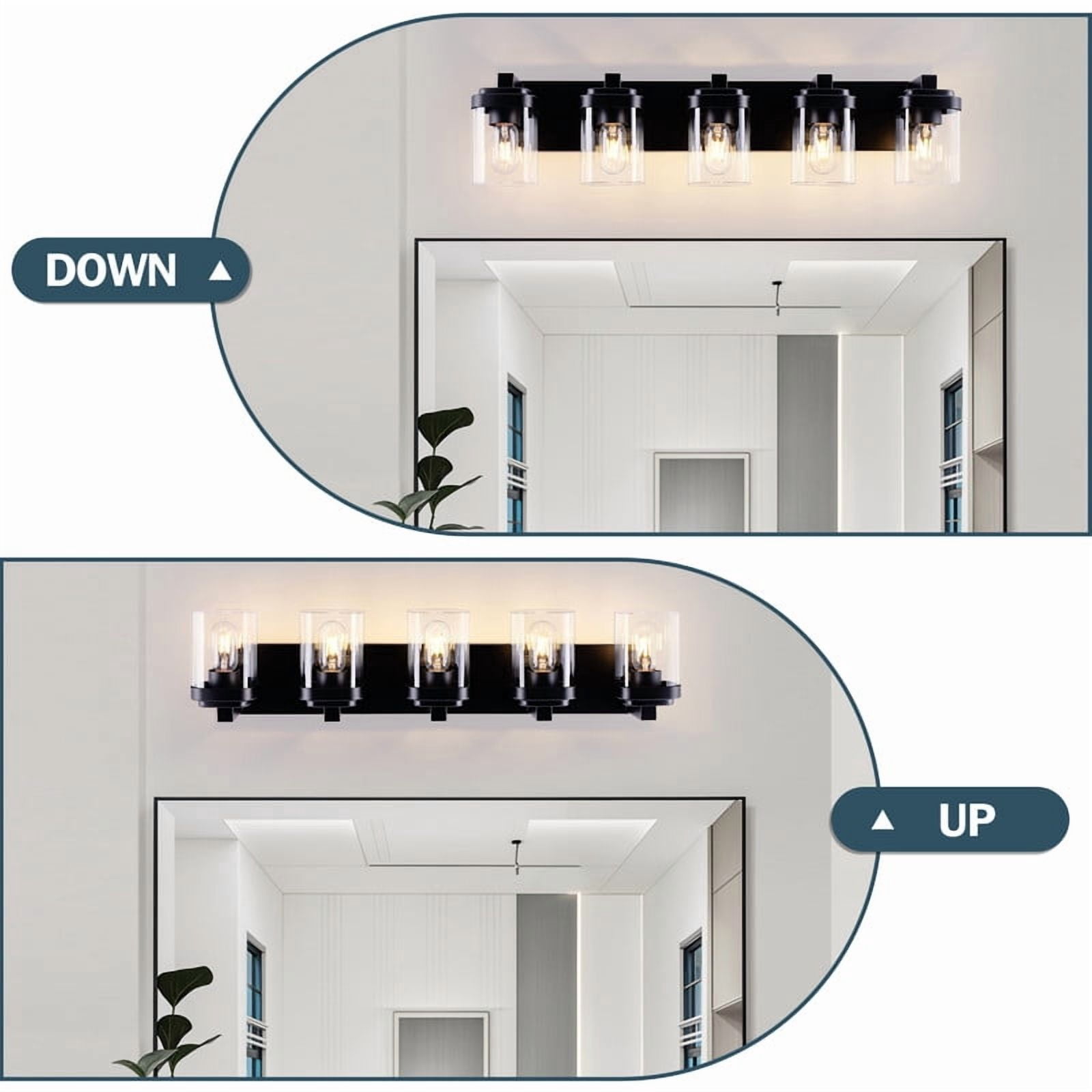 TICOZE 31 Inch 5 Light Matte Black Bathroom Vanity Light with Clear Glass Shade Vanity Light Fixtures Over Mirror for Bedroom, Living Room, Hallway (No Bulbs Included)