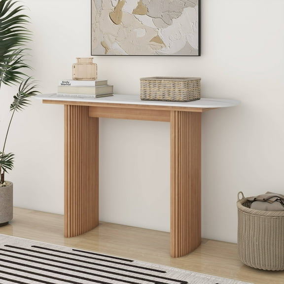 SHYFOY Solid Wood Console Table Marble Entryway Table
