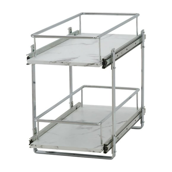 Household Essentials Faux Marble C53340-1 Glidez 2-Tier Kitchen Cabinet Organizer | Pull Out Shelves for Storage | 22 in D x 11.5 in W x 17 in H Wide