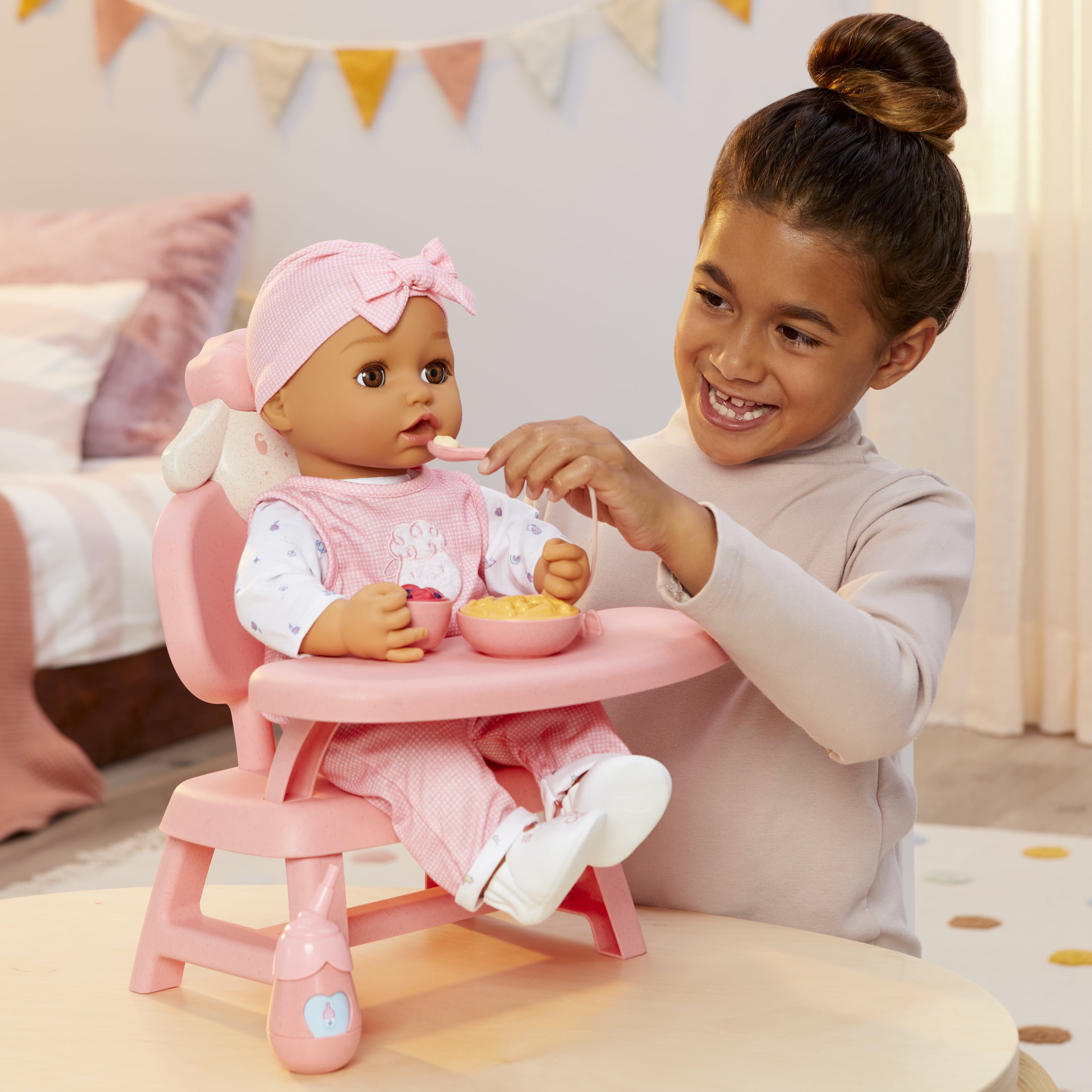 Baby Born Baby Doll Mealtime Table with Food, Sturdy, High-End Design, Fits Dolls to 17", Kids 3 +