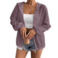thumbnail image 2 of Women's Zip Up Hooded Jacket Textured Long Sleeve Lightweight Cardigan Casual Loose Outerwear For Beach, Casual Outings M, 2 of 4