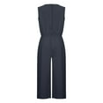 thumbnail image 3 of Linen Jumpsuits for Women Sleeveless Solid Crewnek Loose Wide Leg Palazzo Cropped Pants Lounge Romper with Pockets, 3 of 7