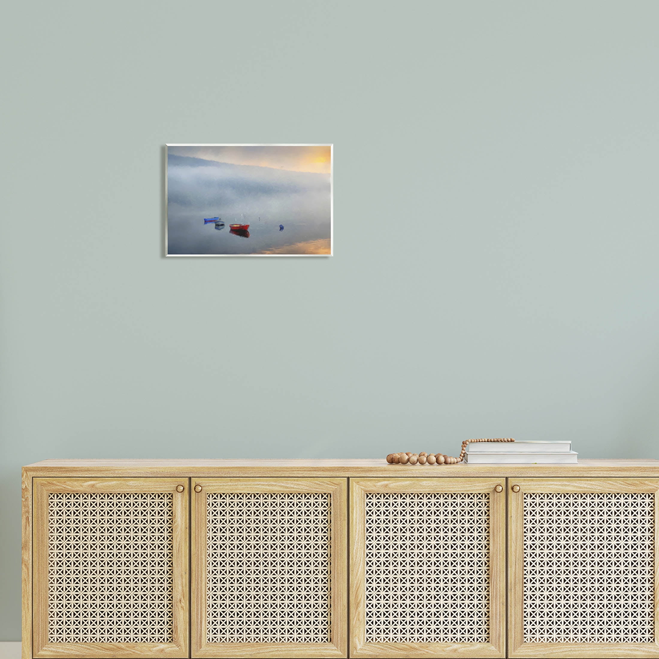 Misty Lake Canoes Fog Scene Landscape Painting Unframed Art Print Wall Art