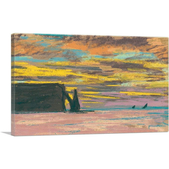 ARTCANVAS Etretat Aiguille and Porte Daval Sunset 1883 Canvas Art Print by Claude Monet - Size: 18" x 12" (0.75" Deep)