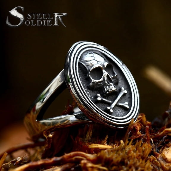 Fashion Vintage Skull Punk Ring Stainless Steel Simple Gothic Cross Ring for Men Biker Unique Jewelry Gifts