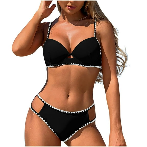 Women Bikini Sets Mid Waisted Bikinis Two Piece Swimsuit V Neck Bathing Suit Lady Summer Fashion