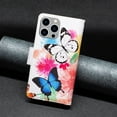 thumbnail image 7 of Dteck Wallet Case for iPhone 14 Pro 6.1 inch, Magnetic Pattern PU Leather Kickstand Wrist Strap Case Durable Flip Zipper Handbag Card Holder Cover for iPhone 14 Pro,White Blue Butterfly, 7 of 7