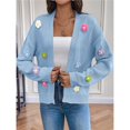 thumbnail image 4 of Cárdigan Corto de Mujer, Suéter de Larga, Estilo Bohemio, Bordado Floral de Ganchillo, Corte Oversize, Prenda Exterior de Punto Abierta Azul S, 4 of 9