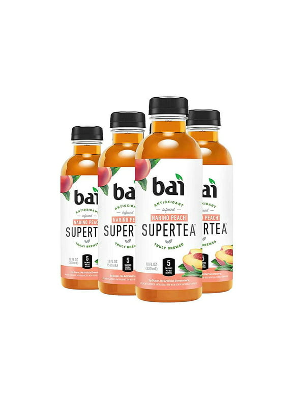 Bai Iced Tea, Narino Peach, Antioxidant Infused Supertea, Crafted with Real Tea (Black Tea, White Tea), 18 Fluid Ounce Bottles, 6 count