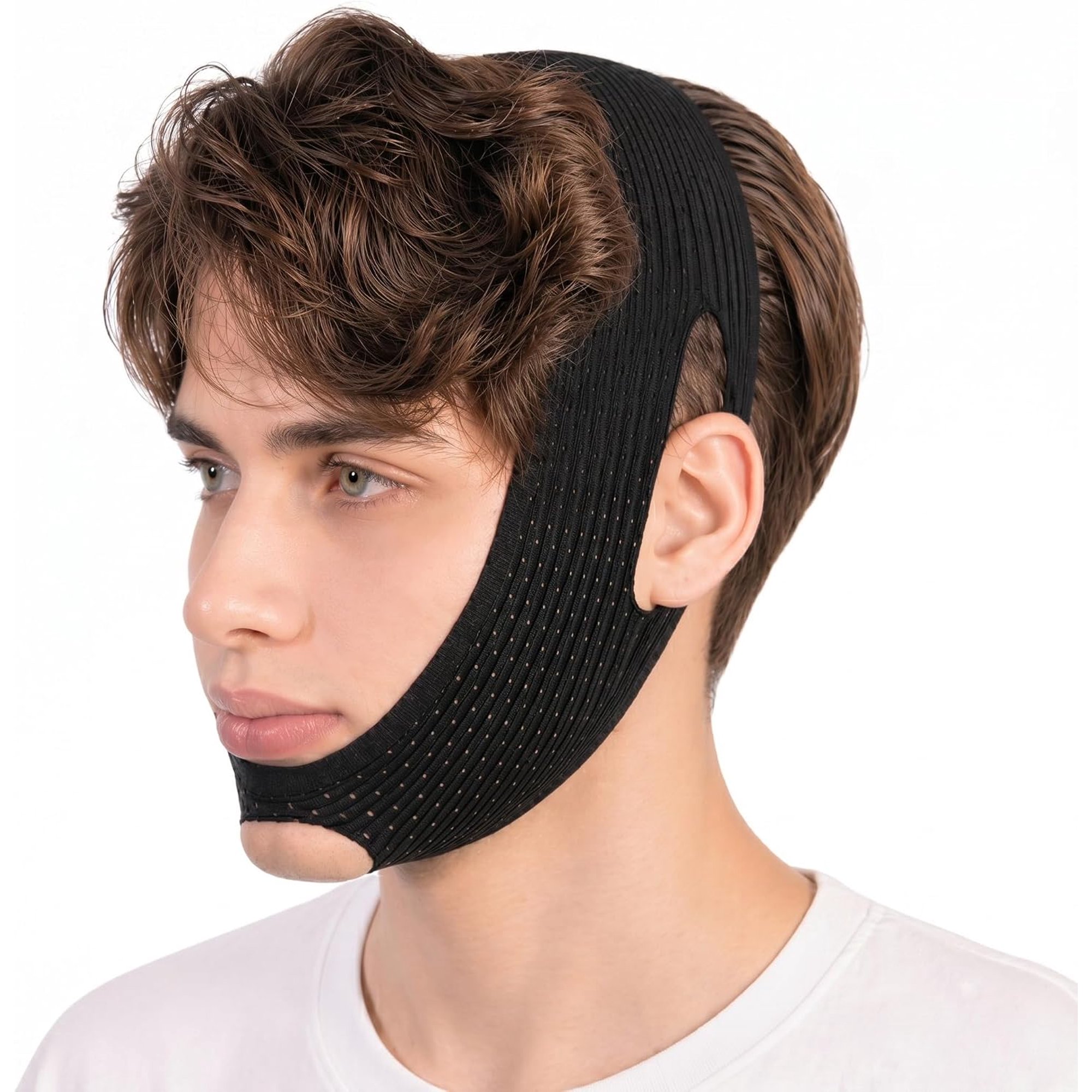 Anti Snoring Chin Strap, Chin Strap for Sleeping Comfortable, Premium Airflow Jaw Strap for Men and Women, Anti Snore Chin Strap, Snoring Solution Breathable and Reusable (Black)