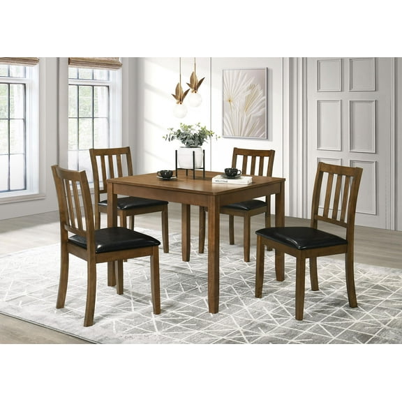 Panos 5pc Dining Table Set with 4 Chairs, Brown, Black Faux Leather