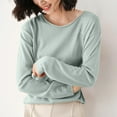 thumbnail image 2 of TFEOQRY Women's Crew Neck Sweater Long Sleeve Soft Knit Solid Pullover Casual Fall Daily Wear Top Green, 2 of 5