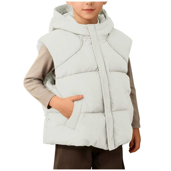 JWshufel Children's Hooded Casual Jacket Solid Color Sleeveless Warm Coat Fleece Lined Puffer Outwear with Pockets