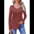 thumbnail image 3 of Camisa de Larga con Cuello en V para Mujer, Túnica de Otoño, Suéter Informal Elegante, Ropa y . Color Caramelo XL, 3 of 9