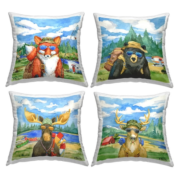 Stupell Industries Woodland Animals Camping Fishing Gear Nature Scene Design by Paul Brent Throw Pillow (set of 4)