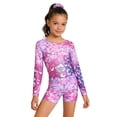 thumbnail image 3 of BJUTIR Girls 2 Piece Sets Long Sleeve Performance Leotard With Glitter Print And Matching Shorts Hair Scrunchie For Dance Gymnastics Stage Stylish Matching Set Size 8-9 Years, 3 of 9