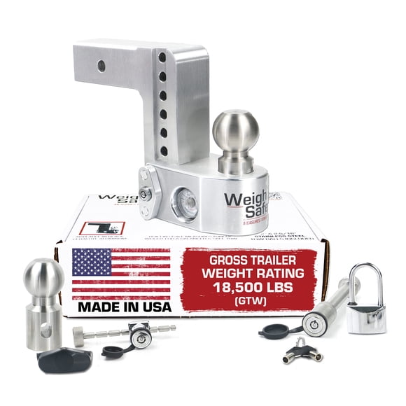 Weigh Safe Adjustable Trailer Hitch Ball Mount - 6"" Drop Hitch for 2.5"" Receiver w/ 4 pc Keyed Alike Lock Set, Premium Aluminum Trailer Tow Hitch w/Built in Weight Scale for Anti Sway, 18,500 lbs GT
