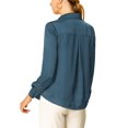 thumbnail image 4 of INSPIRE CHIC Women's Elegant Shirts V Neck Point Collar Long Sleeve Smooth Satin Blouse M Gray Blue, 4 of 9
