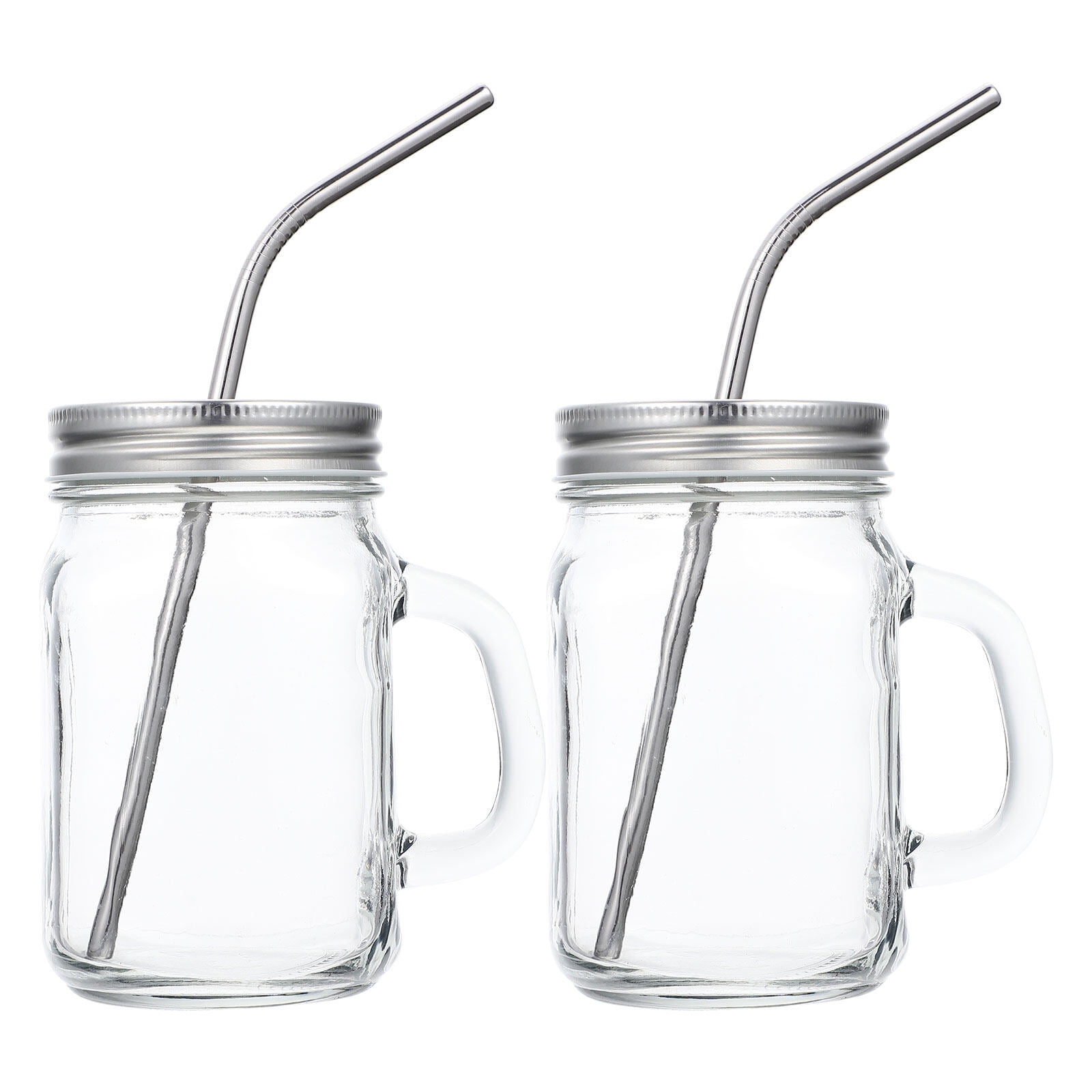 Drinking Cup/glass/mug Mason Jar With Handle & Straw 0760