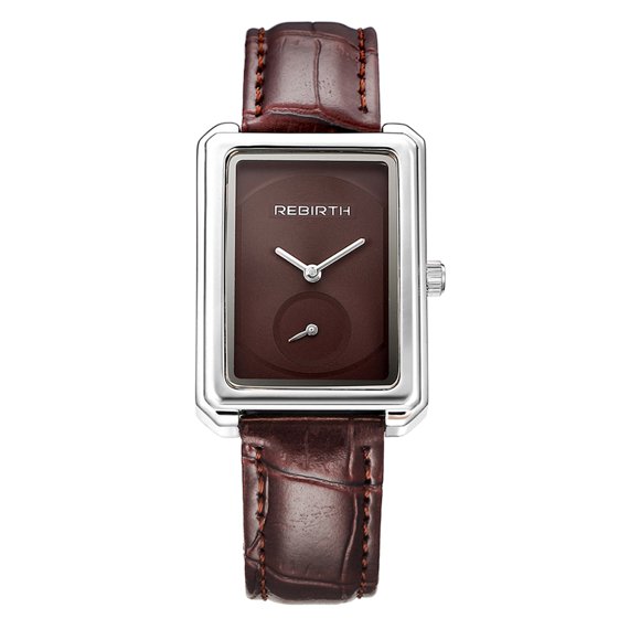 REBIRTH REBIRTH Elegant Square Dial Women's Quartz Watch with Leather Strap, Brown Face, RE203 Model, Stylish and Minimalist Design for Students and Casual Wear