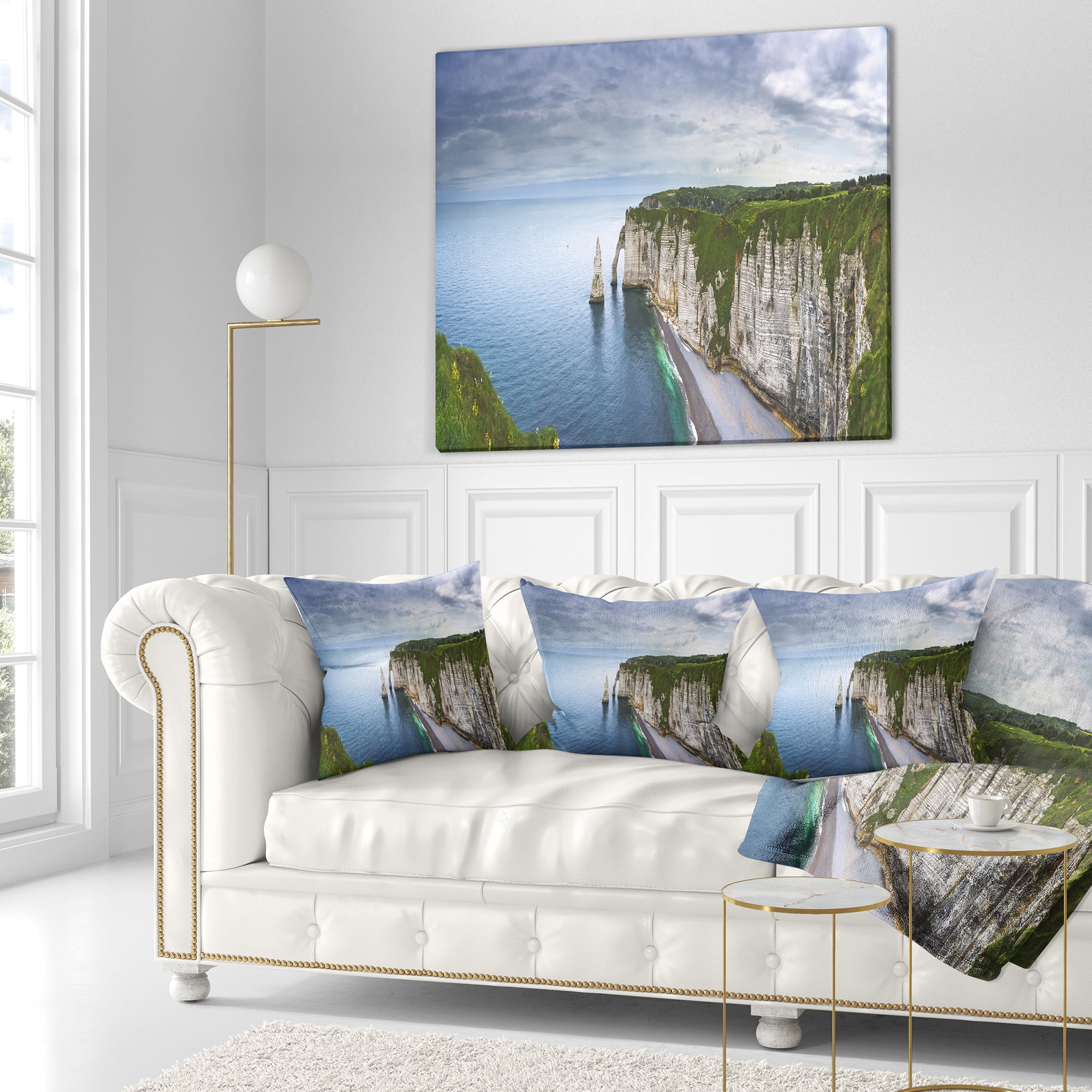 Designart Etretat Aval Cliff and Rocks - Oversized Beach Throw Pillow - 18x18