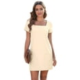 thumbnail image 3 of Womens Solid Color Casual Summer Square Neck Short Sleeve Mini Dresses with Pockets S, 3 of 9