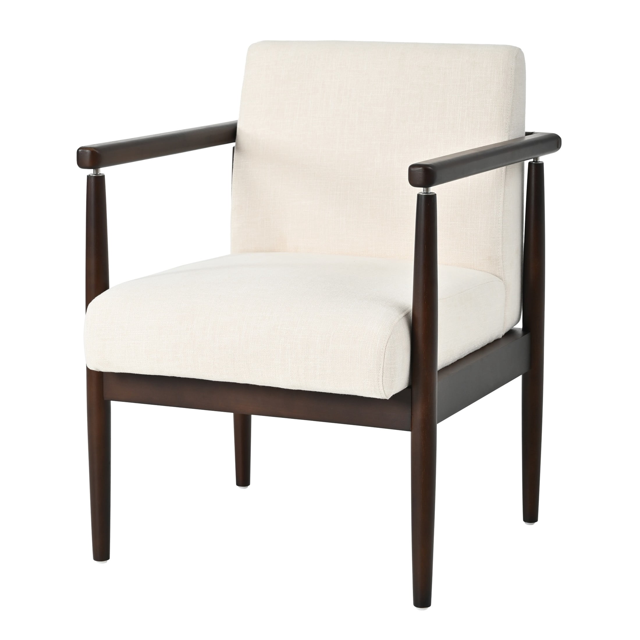 Christopher Knight Home Mid-Century Modern Upholstered Dining Armchairs, Wood Frame, Beige+Walnut, Set of 2