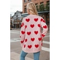 thumbnail image 3 of Women Love Heart Graphic Oversized Sweaters Valentine Cute Cardigan V-neck Open Front Button  Mid Length Jacket, 3 of 8