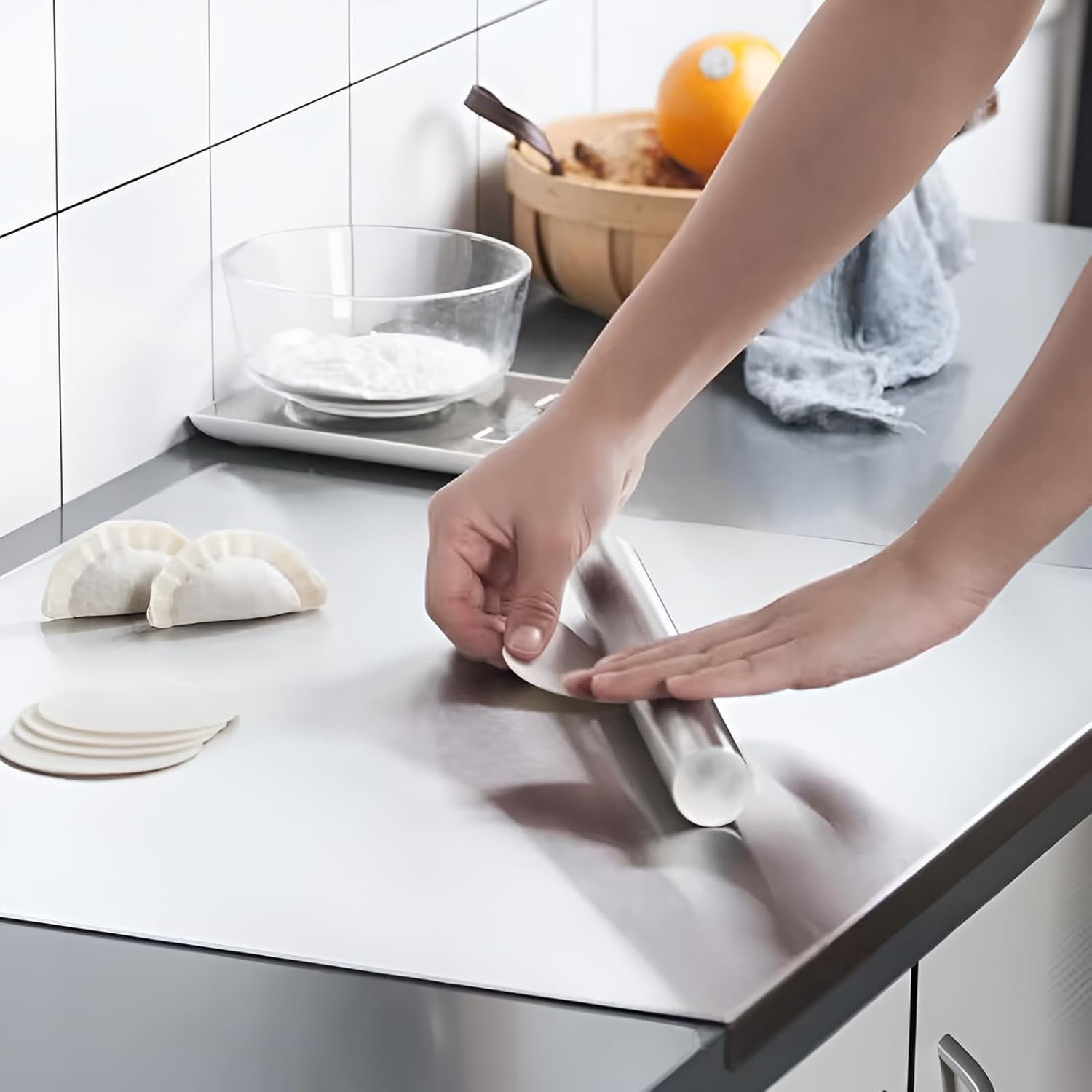 Cutting Boards for Kitchen, AOKIWO Large Stainless Steel Baking Boards with scraper, Suitable for Bread, Meat, Vegetables, (19.7 x 15.7 in)