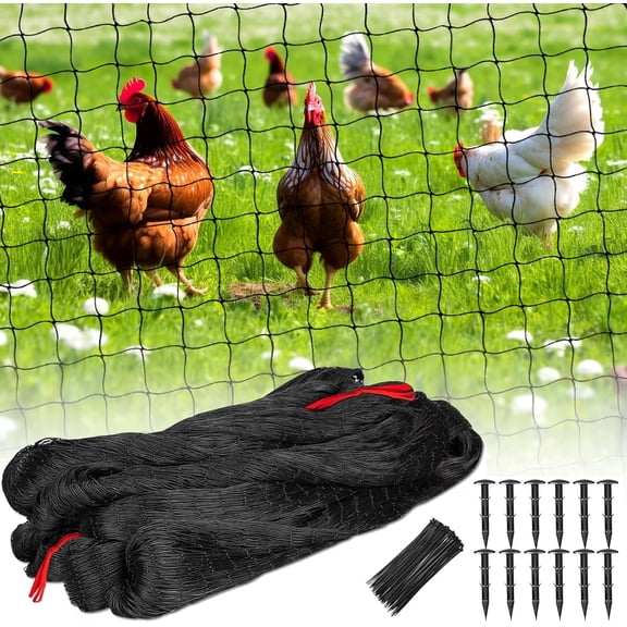 Nylon Bird Netting for Chicken Coop, 25x50Ft with 2.4" Mesh Chicken Fence Netting Poultry Netting Aviary Netting for Chicken Run & Pen, Black