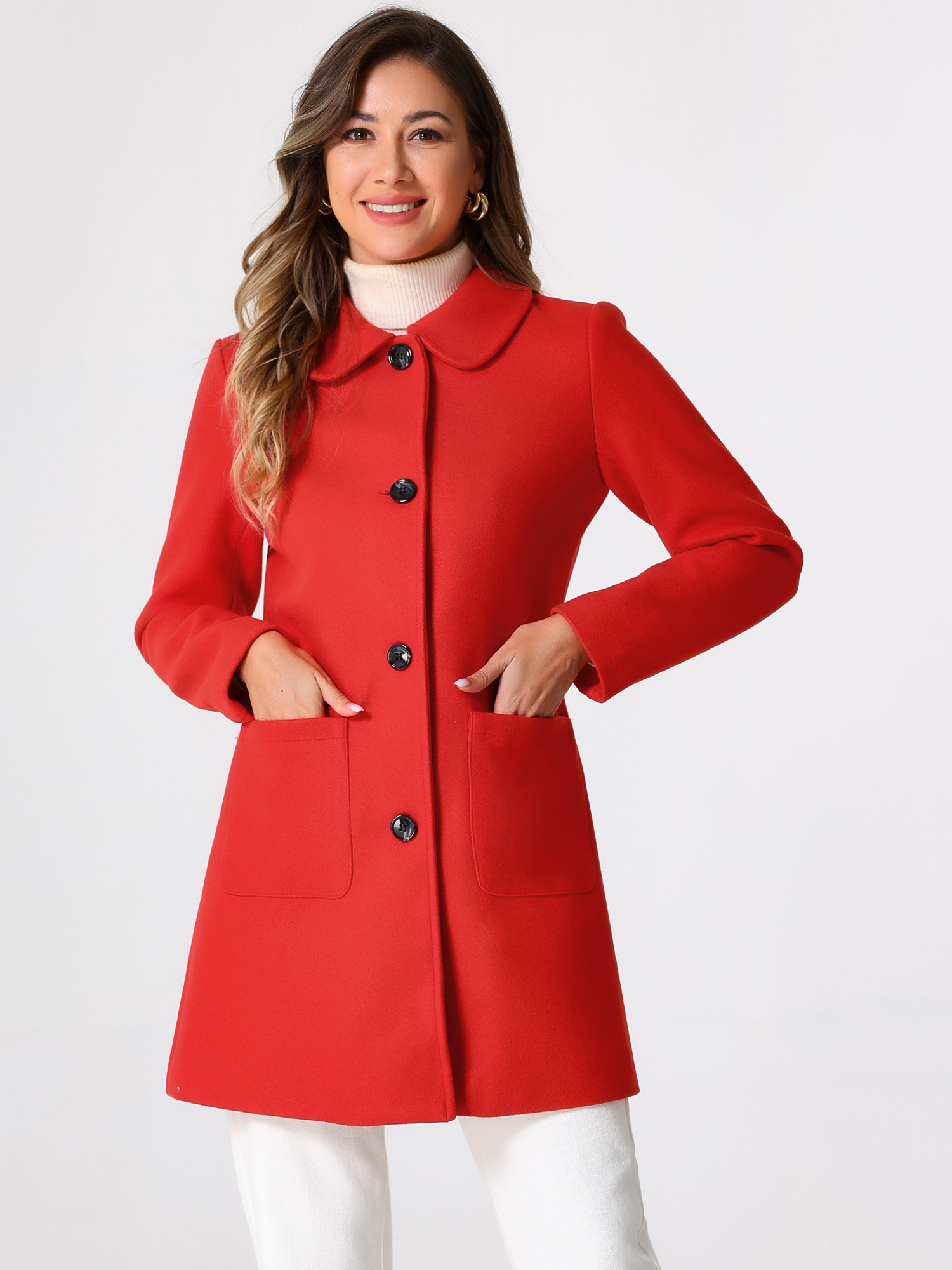 DARING DIVA Women's Single Breasted Winter Outwear Trench Coat Red S